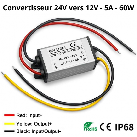 Convertisseur 15-40V vers 12V - 60W - 5A