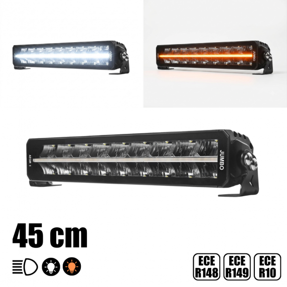 JUMBO - 45 cm - Barre double ligne de LEDs avec ligne centrale de veilleuses blanches et orange - 70W - 12/24V