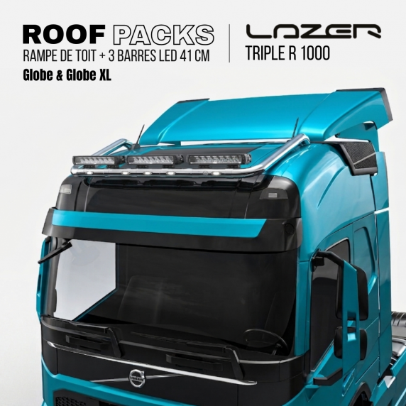 Roof Pack Volvo FH/FM - 1 rampe de toit w/ LEDs + 3x Barres LED LAZER TRIPLE-R 1000 41 cm