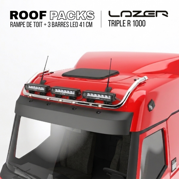 ROOF PACK pour Renault T High - Rampe de toit + 3x barres de LED LAZER TRIPLE-R 1000 41 cm