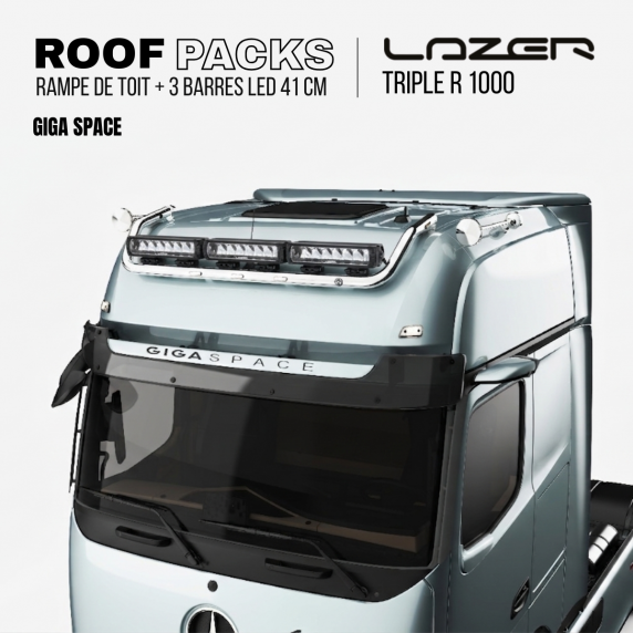 ROOF PACK pour Mercedes ACTROS - Rampe de toit + 3x Barres LED LAZER TRIPLE-R 1000 41 cm