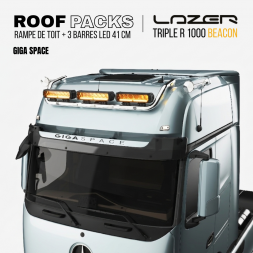 ROOF PACK pour Mercedes ACTROS - Rampe de toit + 3x Barres LED LAZER TRIPLE-R 1000 GYRO 41 cm