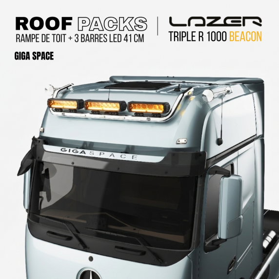 ROOF PACK pour Mercedes ACTROS - Rampe de toit + 3x Barres LED LAZER TRIPLE-R 1000 GYRO 41 cm