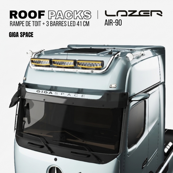 ROOF PACK pour Mercedes ACTROS - Rampe de toit + 3x Barres LED LAZER TRIPLE-R 1000 41 cm