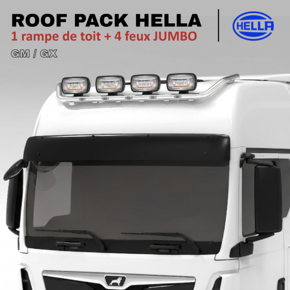 Roof pack MAN TGX - Rampe de toit + 4x projecteurs longue portée JUMBO FULL LEDs w/ feux de position blancs et orange