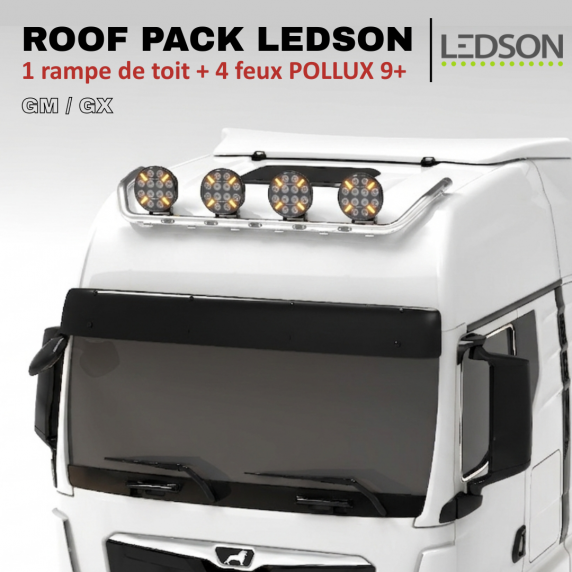 Roof pack MAN TGX - Rampe de toit + 4x projecteurs longue portée JUMBO FULL LEDs w/ feux de position blancs et orange