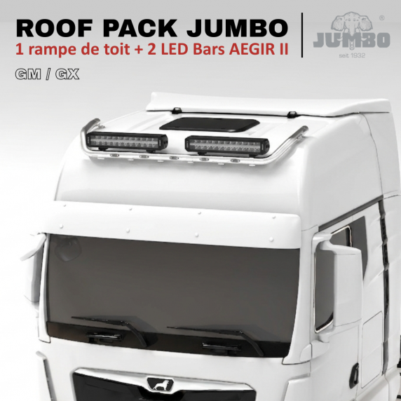 Roof pack MAN TGX - Rampe de toit + 4x projecteurs longue portée JUMBO FULL LEDs w/ feux de position blancs et orange