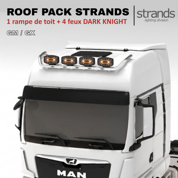 Roof pack MAN TGX - Rampe de toit + 4x projecteurs longue portée STRANDS Dark Knight Insane rectangles