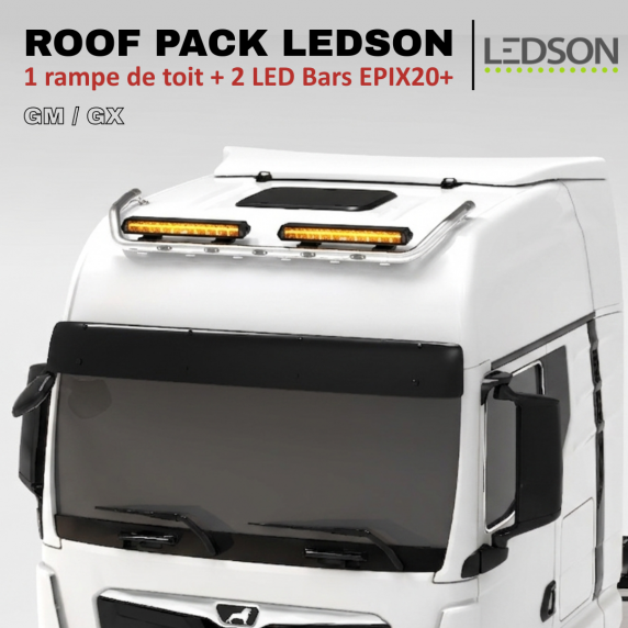 Roof pack MAN TGX - Rampe de toit + 4x projecteurs longue portée JUMBO FULL LEDs w/ feux de position blancs et orange