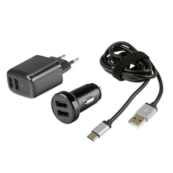 Kit chargeur USB + câble USB-C - 230V + 12/24V