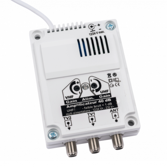 AMPLIFICATEUR SIGNAL ANTENNE 40DB 12/24V