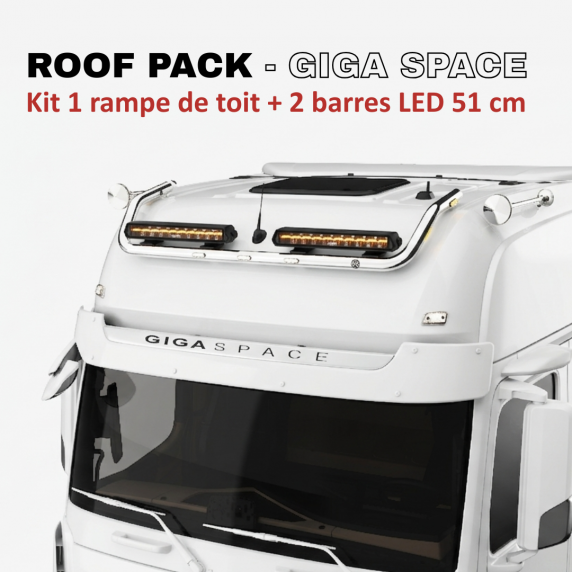 ROOF PACK pour Mercedes ACTROS GigaSpace 2011+ - Rampe de toit + 4x JUMBO Full LED w/ veilleuses blanches et orange