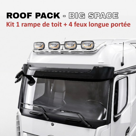 ROOF PACK pour Mercedes ACTROS BigSpace 2011+ - Rampe de toit + 4x JUMBO Full LED w/ veilleuses blanches et orange