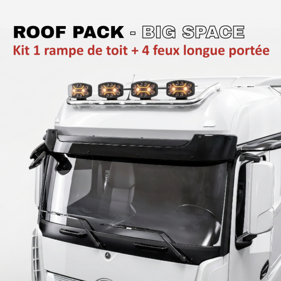 ROOF PACK pour Mercedes ACTROS GigaSpace 2011+ - Rampe de toit + 4x JUMBO Full LED w/ veilleuses blanches et orange