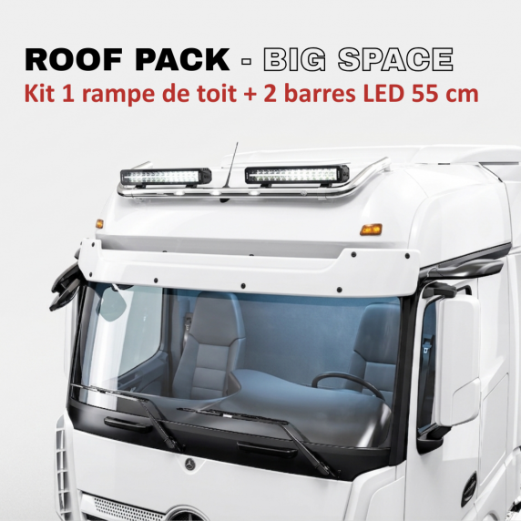 ROOF PACK pour Mercedes ACTROS BigSpace 2011+ - Rampe de toit + 2x barres de LED 55 cm JUMBO