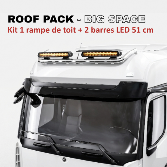 ROOF PACK pour Mercedes ACTROS GigaSpace 2011+ - Rampe de toit + 4x JUMBO Full LED w/ veilleuses blanches et orange