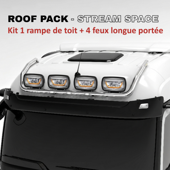 ROOF PACK pour Mercedes ACTROS StreamSpace 2011+ - Rampe de toit + 4x JUMBO Full LED w/ veilleuses blanches et orange