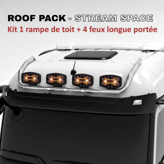 ROOF PACK pour Mercedes ACTROS GigaSpace 2011+ - Rampe de toit + 4x JUMBO Full LED w/ veilleuses blanches et orange