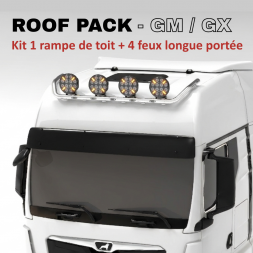 Roof pack MAN TGX - Rampe de toit + 4x projecteurs longue portée JUMBO FULL LEDs w/ feux de position blancs et orange