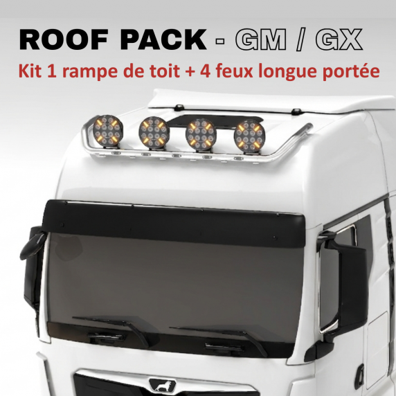 Roof pack MAN TGX - Rampe de toit + 4x projecteurs longue portée JUMBO FULL LEDs w/ feux de position blancs et orange