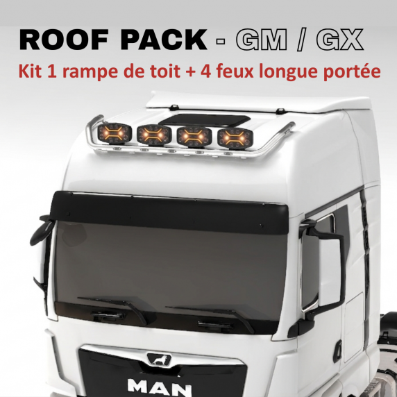Roof pack MAN TGX - Rampe de toit + 4x projecteurs longue portée JUMBO FULL LEDs w/ feux de position blancs et orange