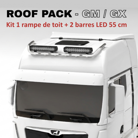 Roof pack MAN TGX - Rampe de toit + 4x projecteurs longue portée JUMBO FULL LEDs w/ feux de position blancs et orange