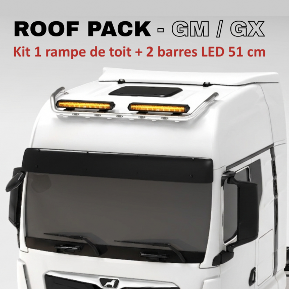 Roof pack MAN TGX - Rampe de toit + 4x projecteurs longue portée JUMBO FULL LEDs w/ feux de position blancs et orange