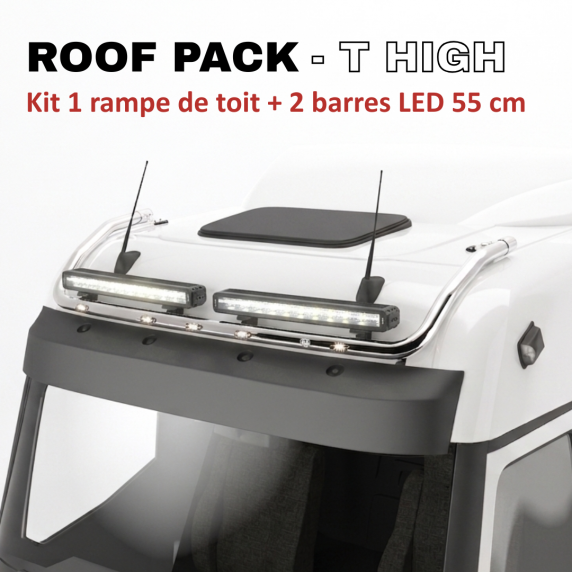 ROOF PACK pour Renault T High - Rampe de toit + 2x barres de LED 55 cm JUMBO